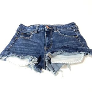 American Eagle Womens Shortie Shorts Hi Rise Size 4 Stretch Dark Wash Blue #0337